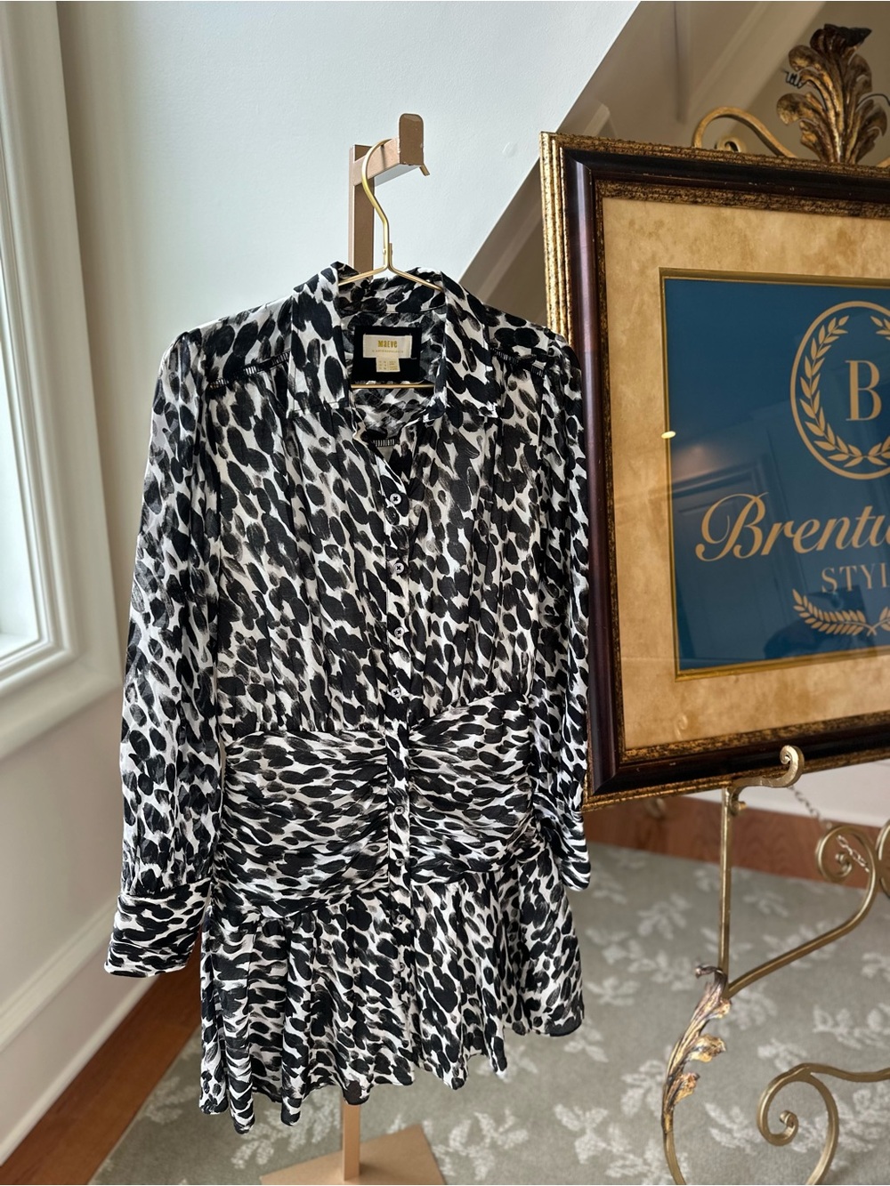 Maeve Black and White Printed Long Sleeve Dress sz 6